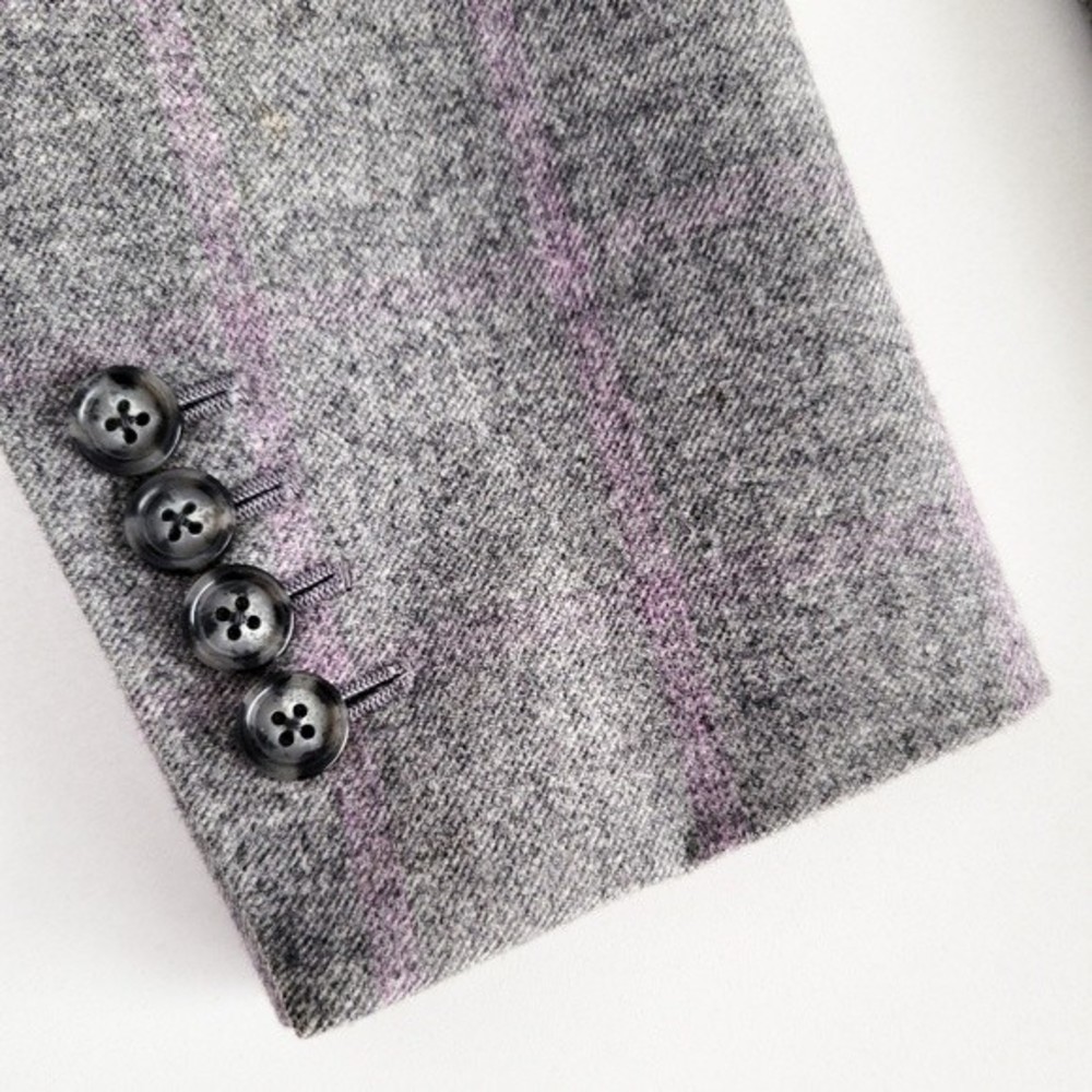 Adrian Jules Sport Coat Flannel Wool Blazer Plaid Gray Purple Mens 43 - Picture 5 of 15